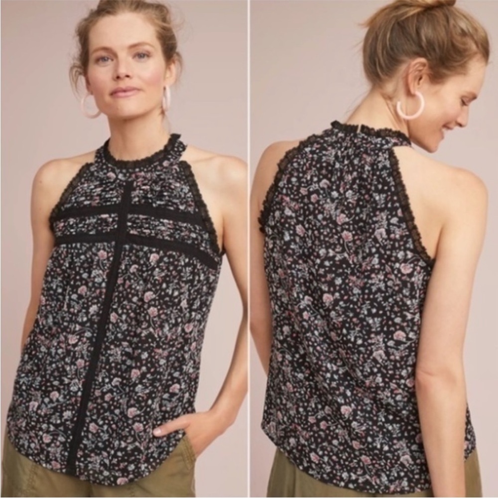 Anthropologie Maeve Ashley Ruffled Lace Floral Top Size S‎